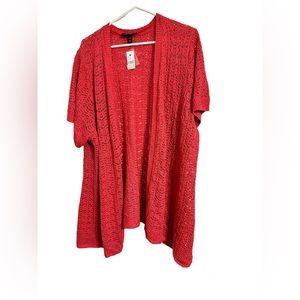 Women’s Lane Bryant Pink Crochet Open Front Short Sleeve Cardigan Size 26/28